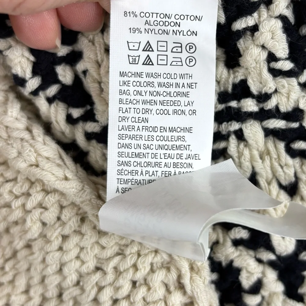 Lucky Brand Novelty Stitch Cardigan Small Cream Black Cable Knit Open Sweater - Picture 10 of 10